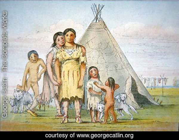 A Comanche family outside their teepee, 1841