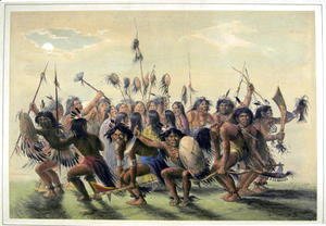 Native Americans performing a tribal group dance