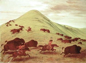 George Catlin - Sioux Indians hunting buffalo, 1835