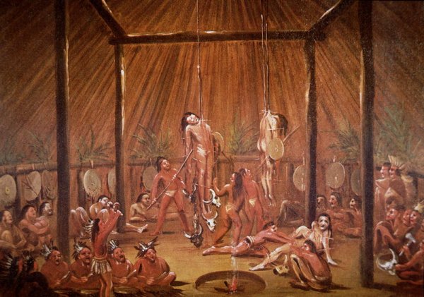 The O-Kee-Pa self-torture religious ceremony of the Mandan tribe, from a painting of c.1835