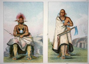 A Mandan tribal dance representing 'Day' and 'Night', from a painting of c.1835