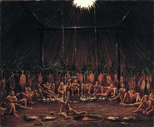 Interior View of the Medicine Lodge Mandan O kee pa Ceremony 1832