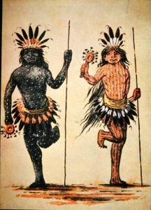 A Mandan tribal dance representing 'Day' and 'Night', from a painting of c.1835